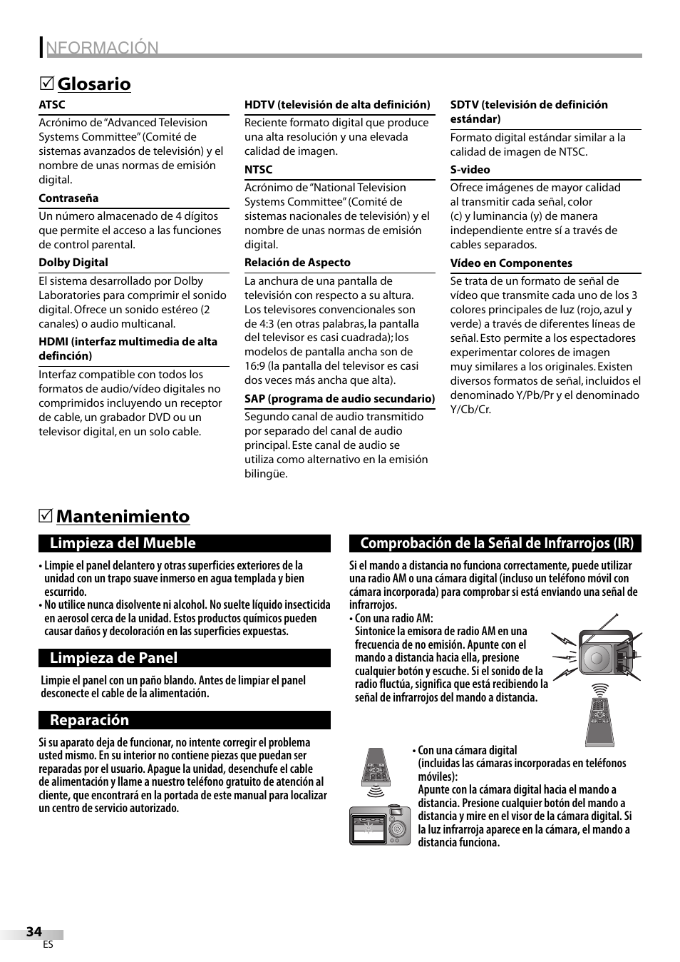 Nformación, Mantenimiento 5, Glosario 5 | Emerson LC320EM81 User Manual | Page 70 / 72