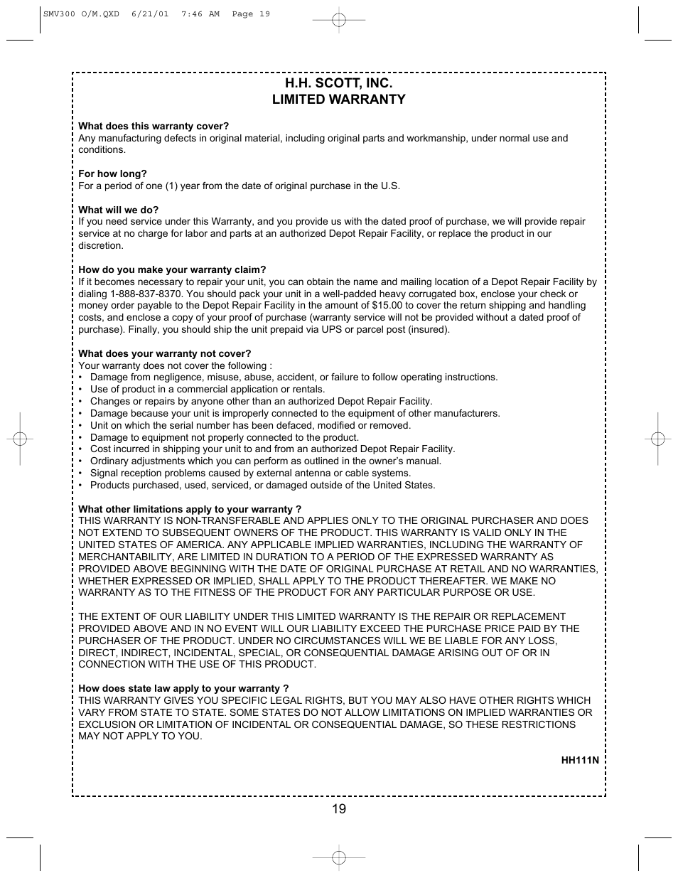 Emerson Radio SCOTT SMV300 User Manual | Page 20 / 21