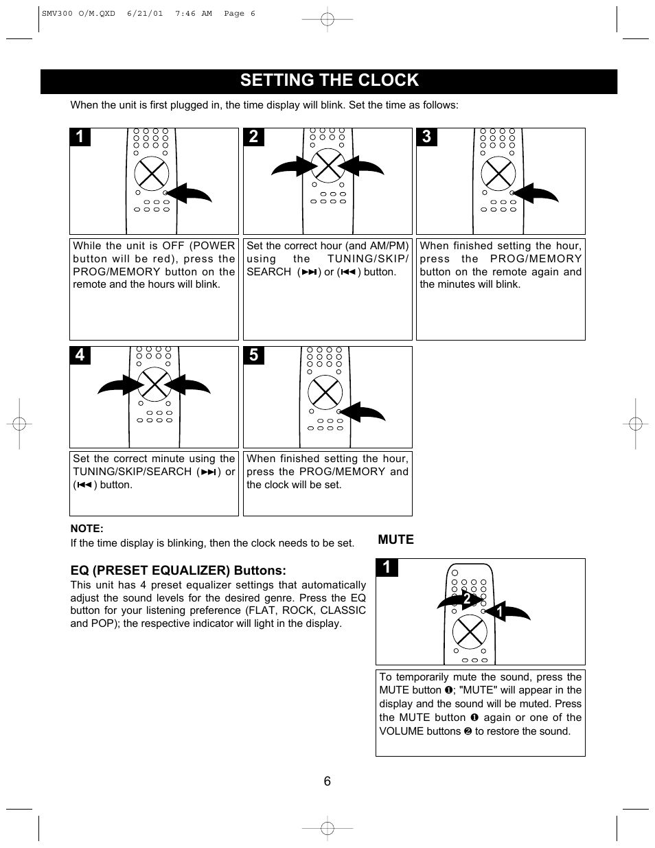 Setting the clock | Emerson Radio SCOTT SMV300 User Manual | Page 7 / 21