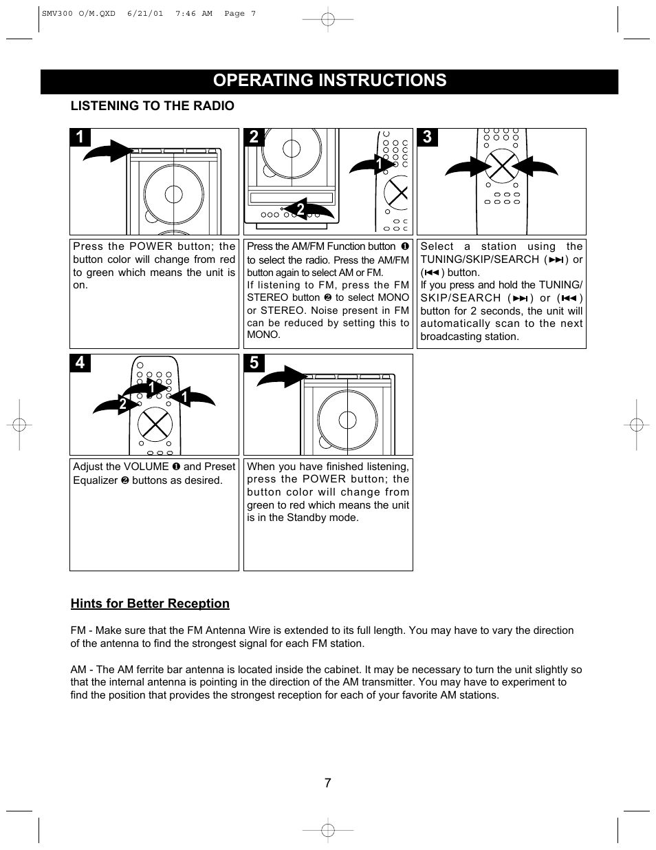 Operating instructions | Emerson Radio SCOTT SMV300 User Manual | Page 8 / 21