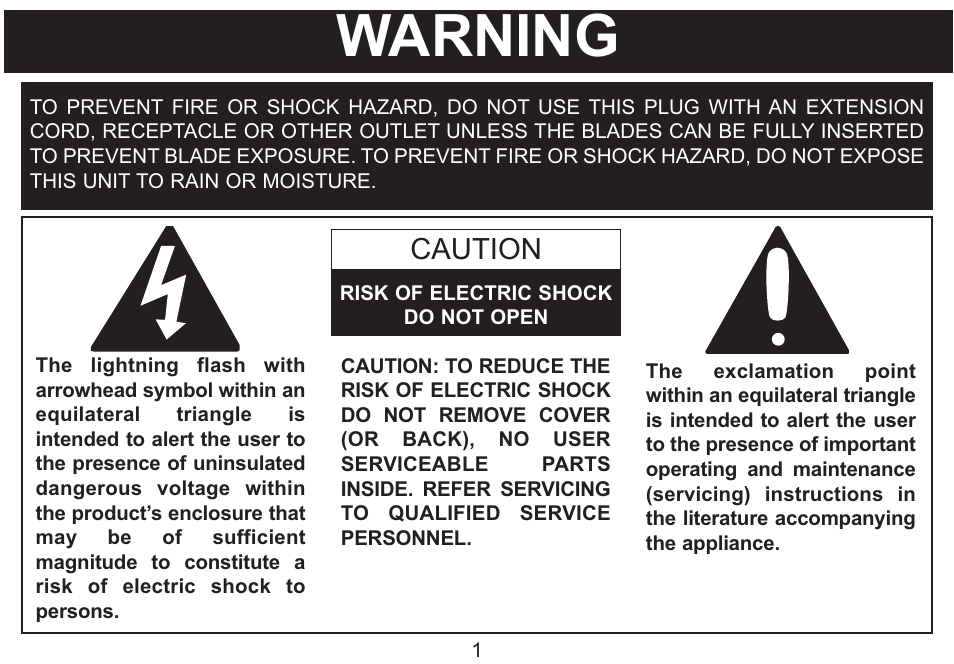 Warning, Caution | Emerson Radio MP530 User Manual | Page 2 / 36