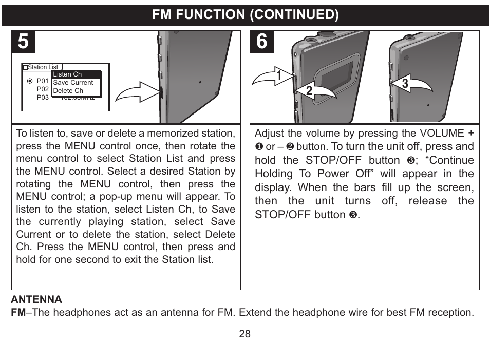 Fm function (continued) | Emerson Radio MP530 User Manual | Page 29 / 36