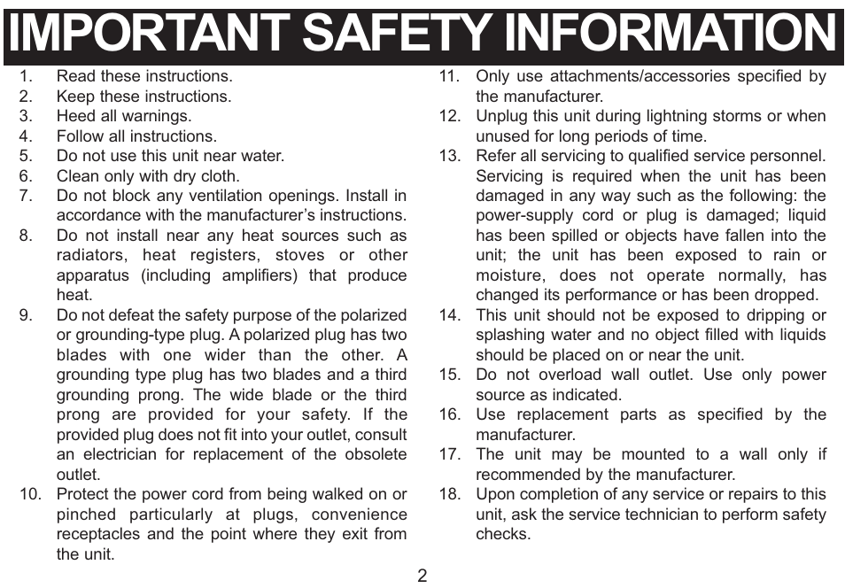 Important safety information | Emerson Radio MP530 User Manual | Page 3 / 36