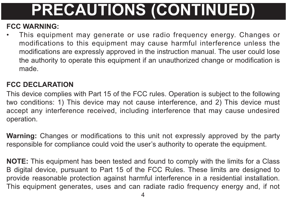 Precautions (continued) | Emerson Radio MP530 User Manual | Page 5 / 36