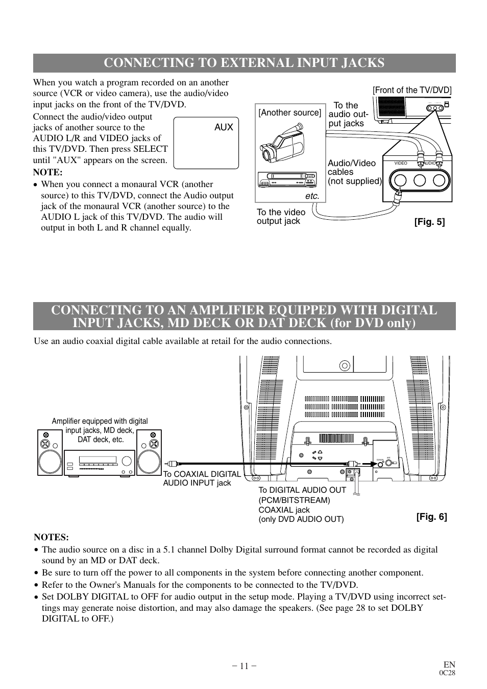Connecting to external input jacks | Emerson EWC20D4 User Manual | Page 11 / 40