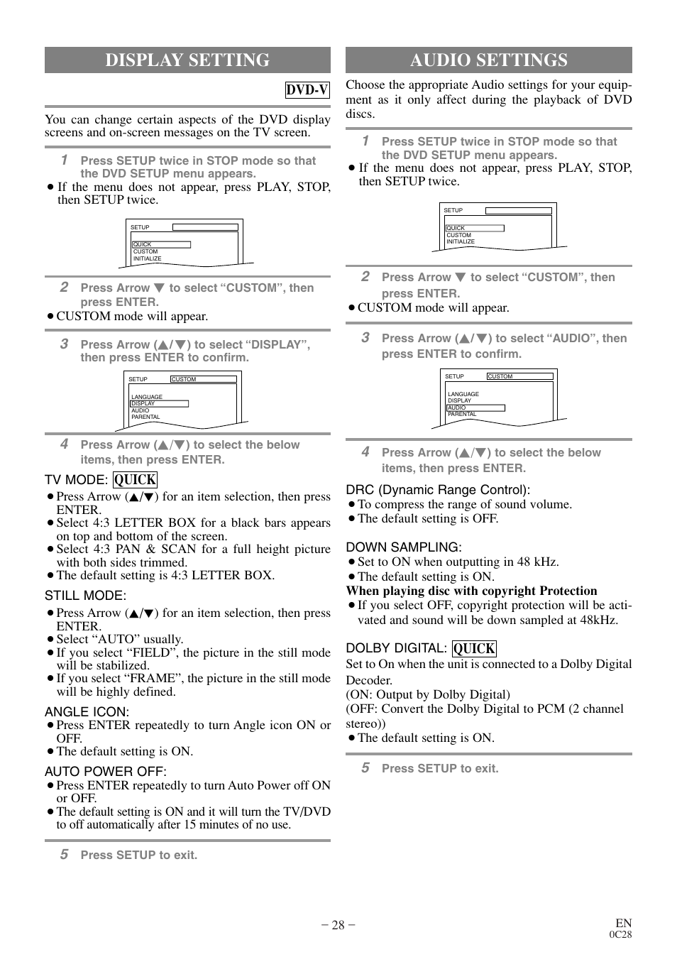 Audio settings, Display setting | Emerson EWC20D4 User Manual | Page 28 / 40