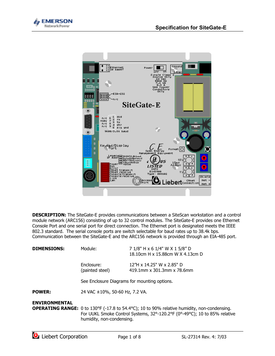 Emerson SiteGate-E ARC156 User Manual | 8 pages