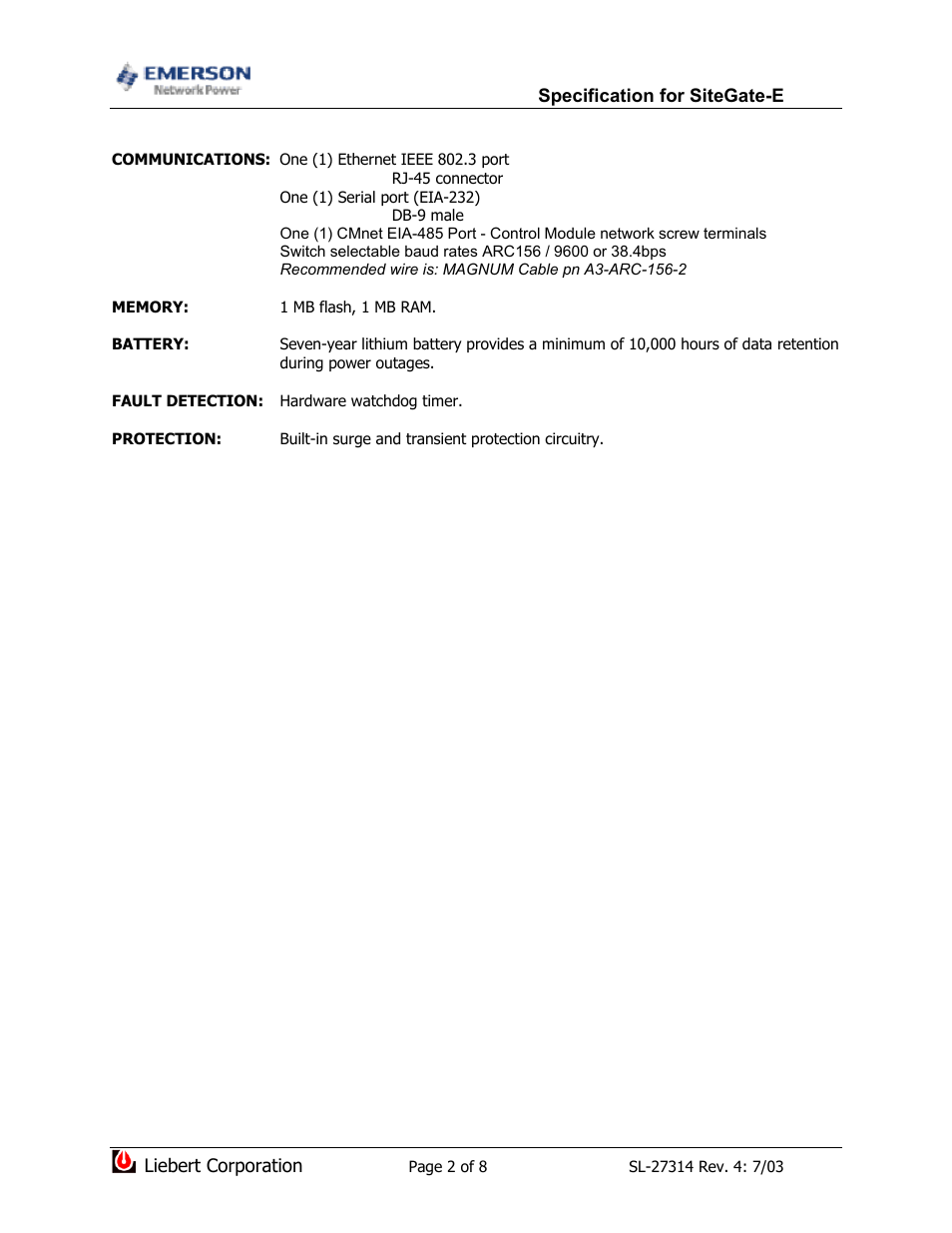 Emerson SiteGate-E ARC156 User Manual | Page 2 / 8