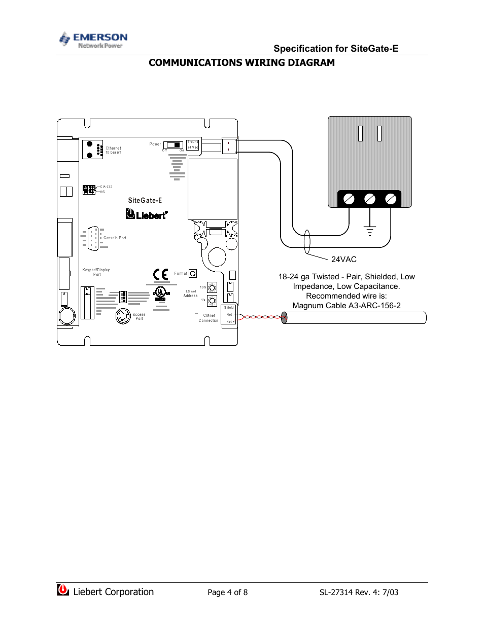 Communications wiring diagram | Emerson SiteGate-E ARC156 User Manual | Page 4 / 8