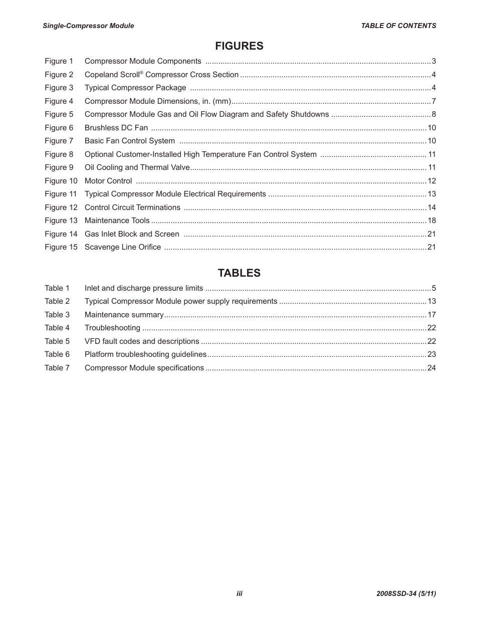 Figures, Tables | Emerson COPELAND SCROLL SZO22 User Manual | Page 5 / 34