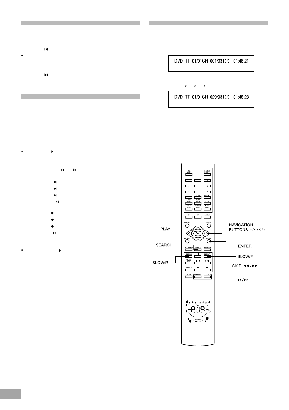 Skipping chapters or tracks, Slow-motion play by remote control only, Selecting scenes by chapter number | Emerson SB325 User Manual | Page 18 / 36