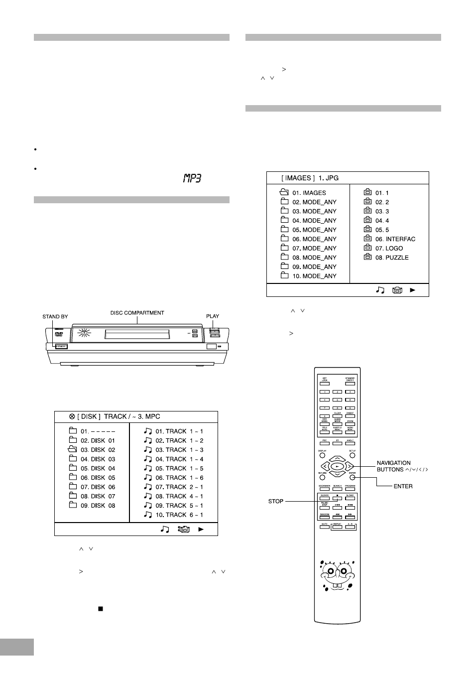 Cd-r/rw and mp3 playback, Playing mp3 audio cds, Select back to folder menu | Picture cd operation | Emerson SB325 User Manual | Page 22 / 36