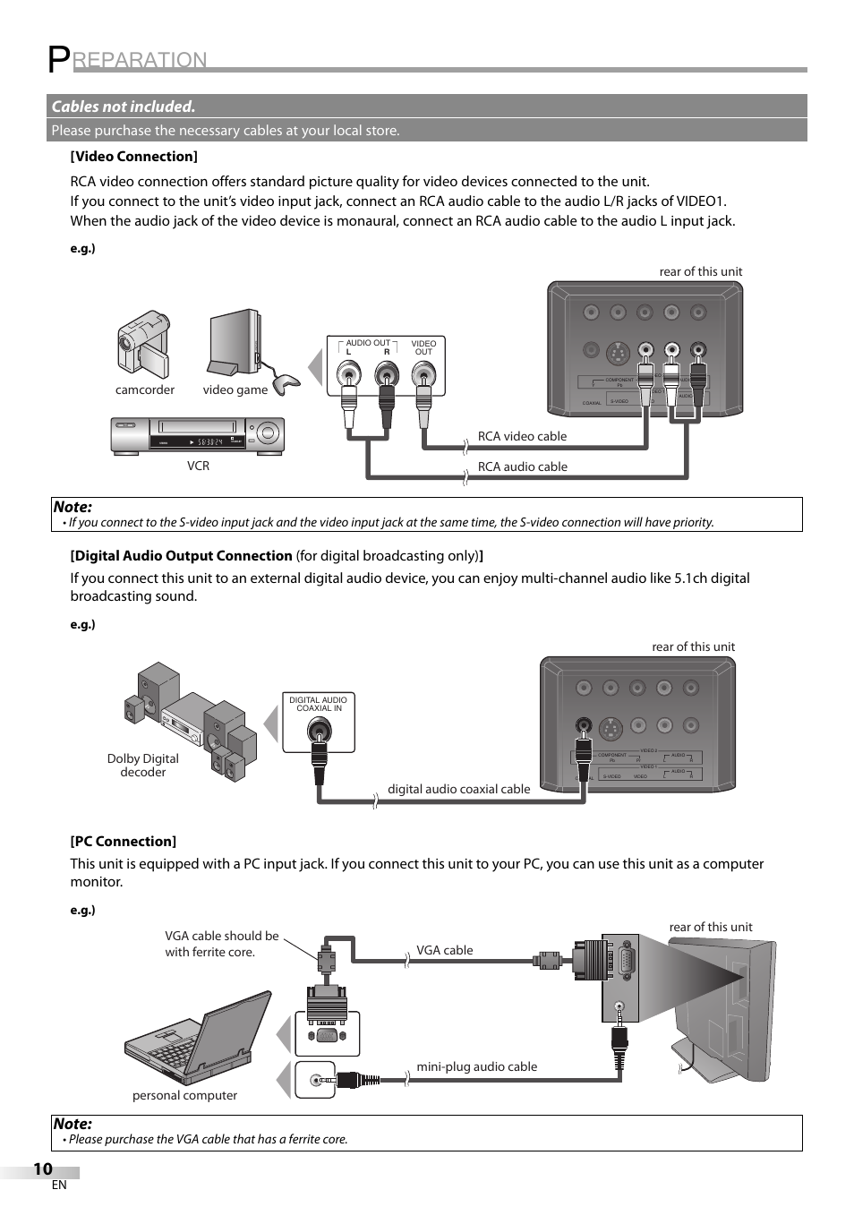 Reparation, Cables not included, E.g.) | Emerson SLC195EM8 User Manual | Page 10 / 60