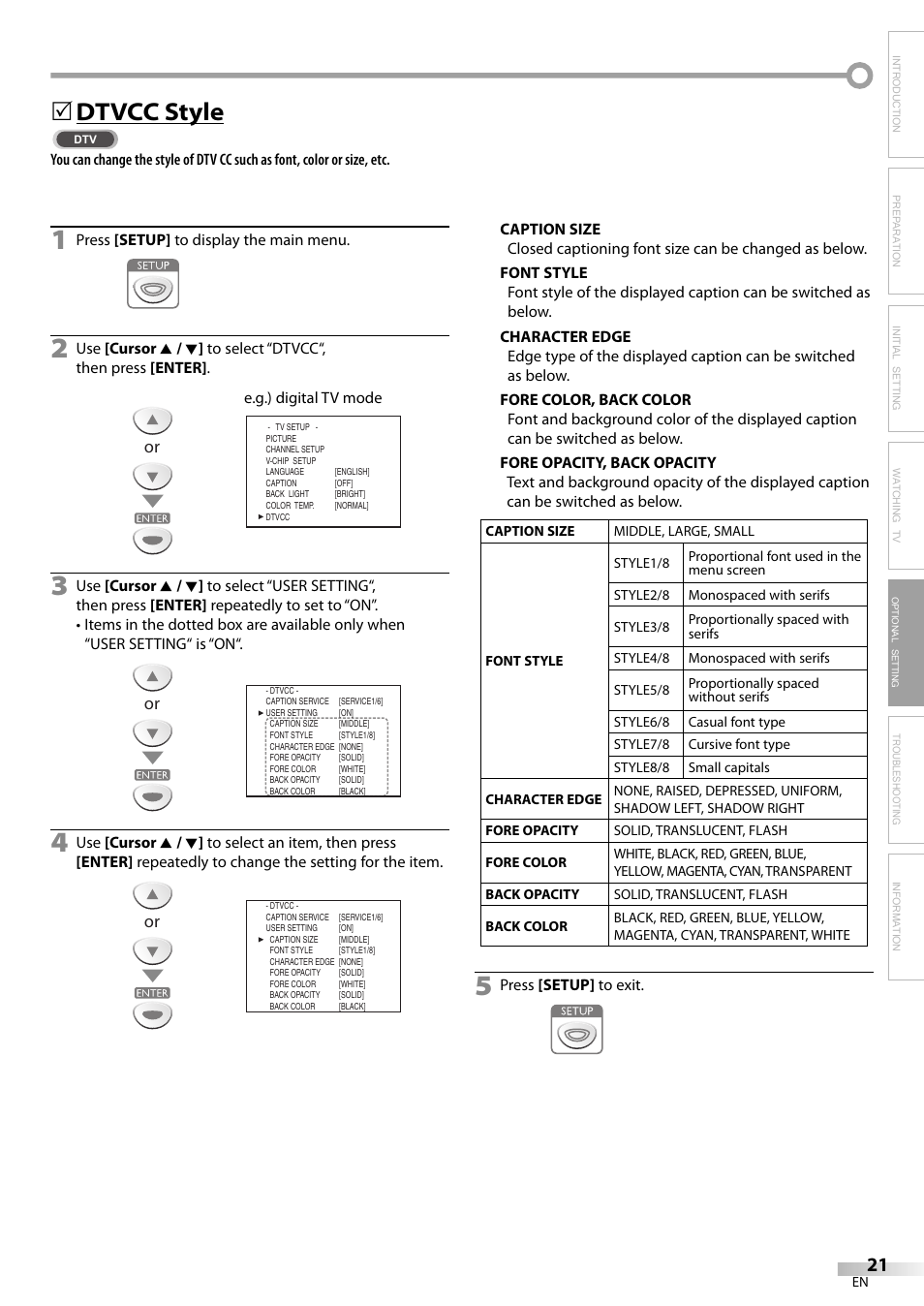Dtvcc style | Emerson SLC195EM8 User Manual | Page 21 / 60