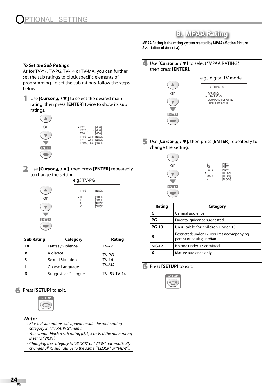 Ptional setting, B. mpaa rating | Emerson SLC195EM8 User Manual | Page 24 / 60
