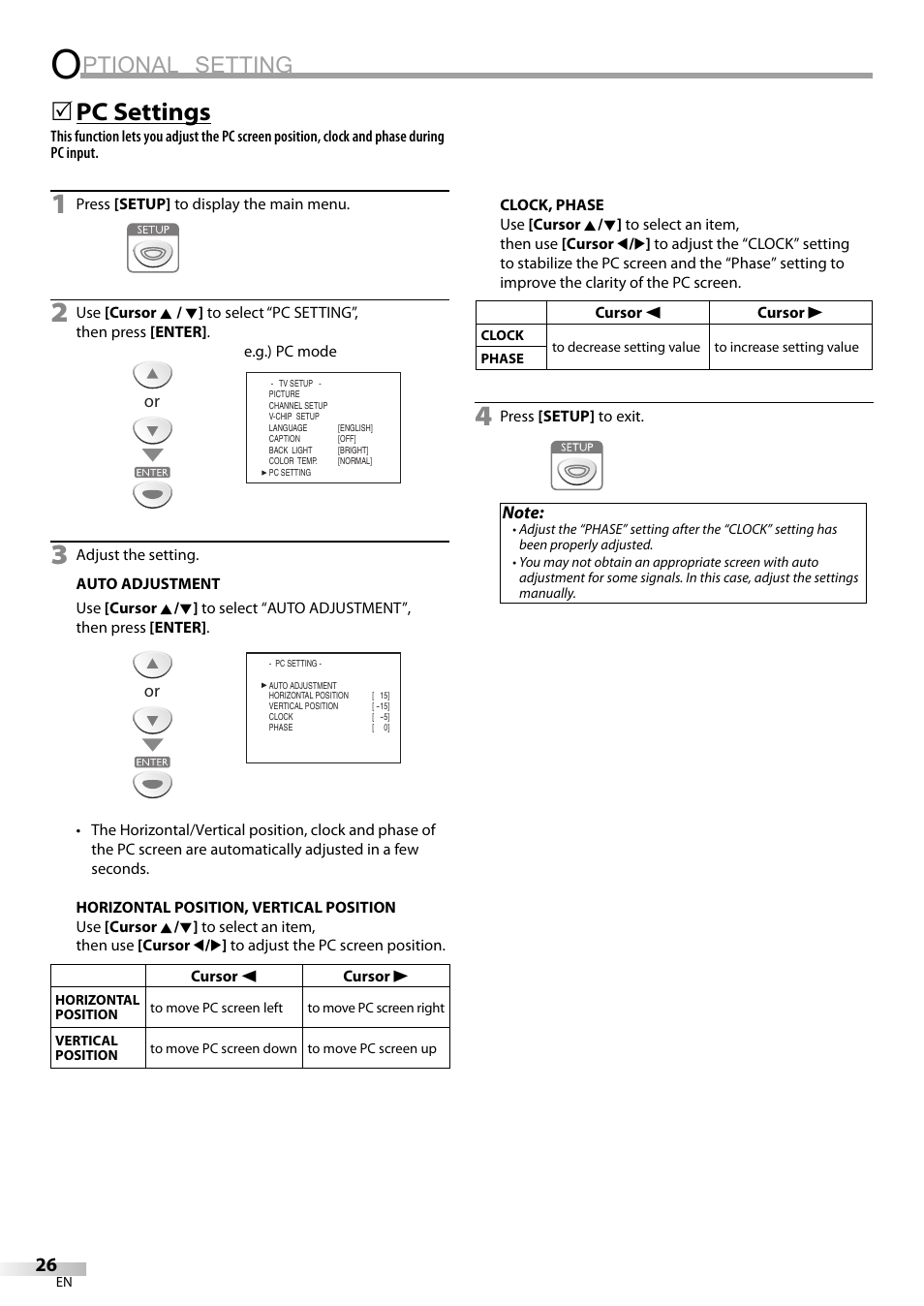 Ptional setting, Pc settings | Emerson SLC195EM8 User Manual | Page 26 / 60