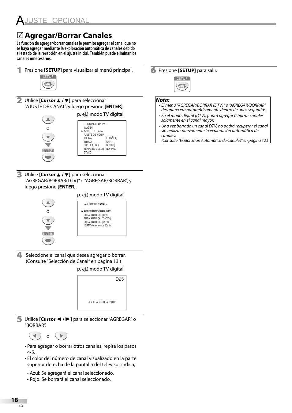 Juste opcional, Agregar/borrar canales | Emerson SLC195EM8 User Manual | Page 48 / 60