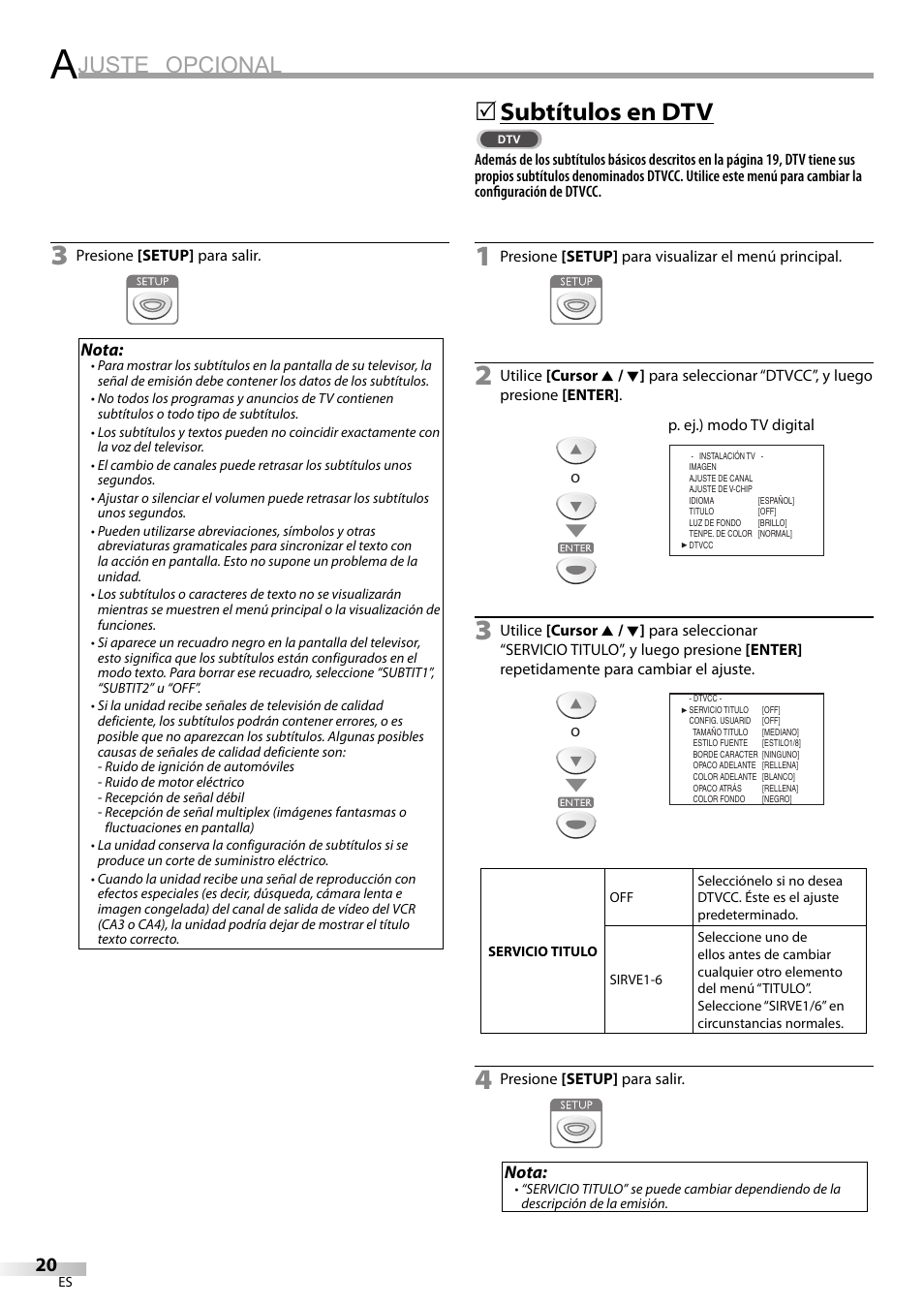 Juste opcional, Subtítulos en dtv | Emerson SLC195EM8 User Manual | Page 50 / 60