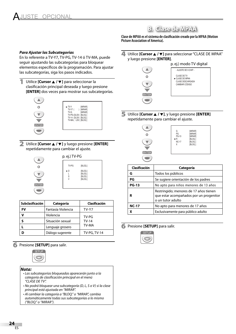 Juste opcional, B. clase de mpaa | Emerson SLC195EM8 User Manual | Page 54 / 60