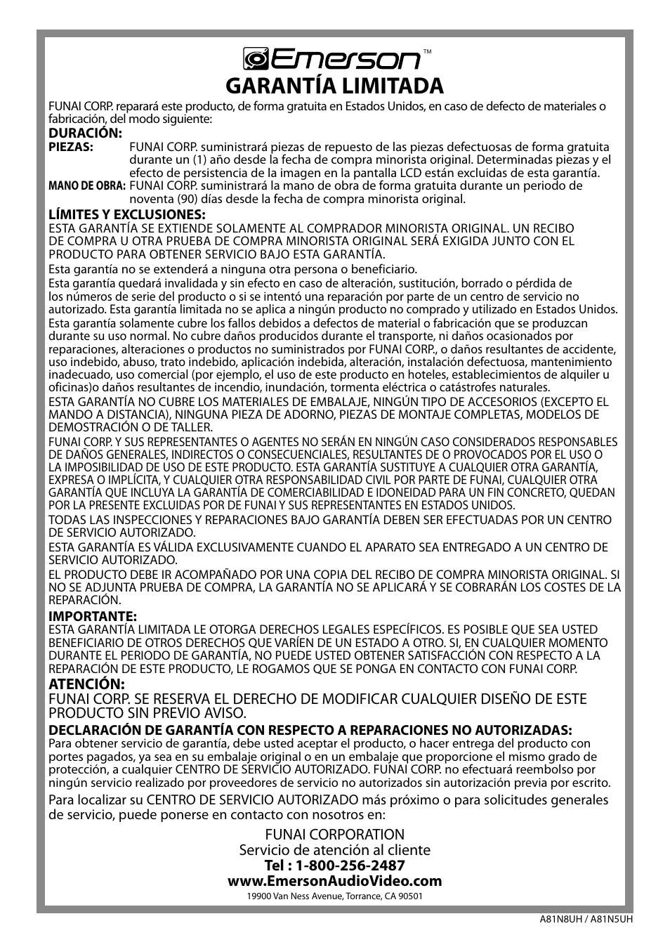 Garantía limitada | Emerson SLC195EM8 User Manual | Page 60 / 60