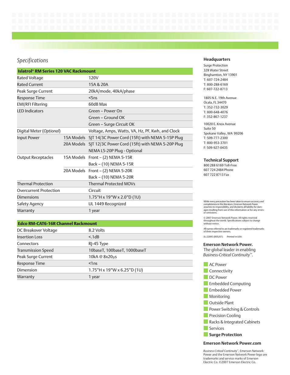 Specifications | Emerson Islatrol RM-120-10R User Manual | Page 2 / 2