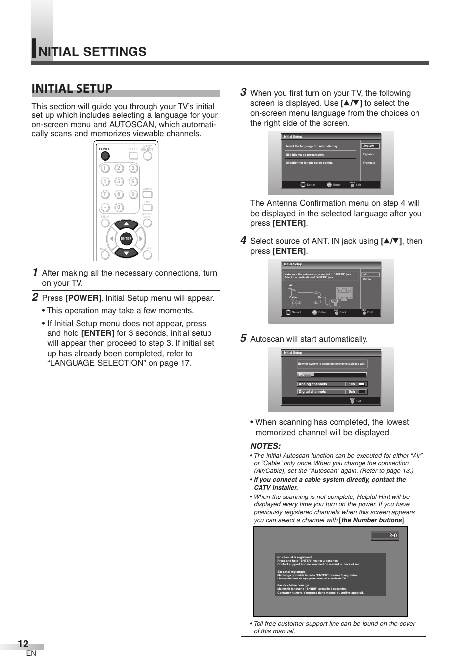 Initial setup, Nitial settings | Emerson LC320EM8 User Manual | Page 12 / 36