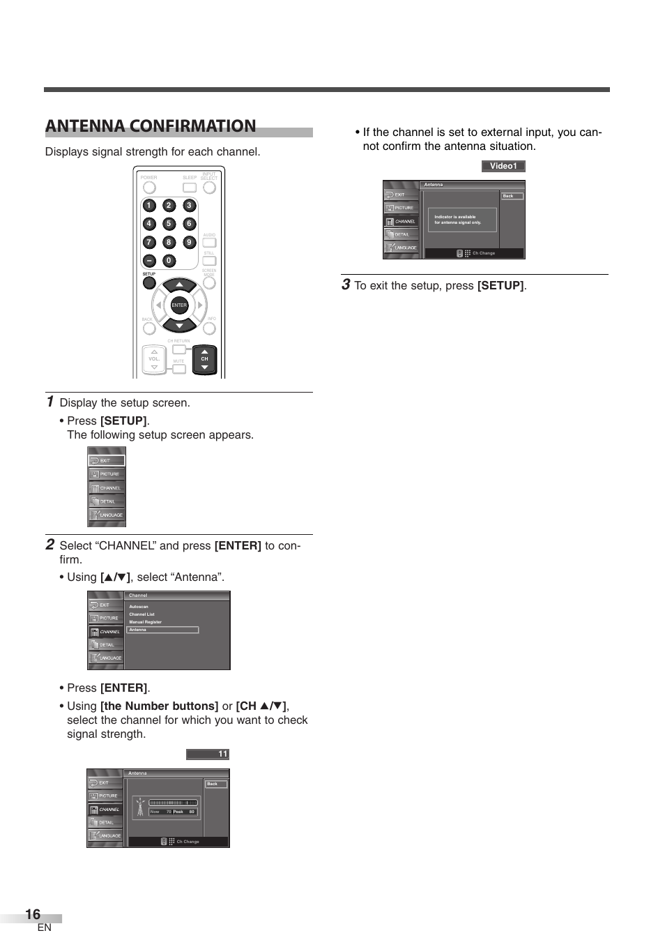Antenna confirmation, Displays signal strength for each channel | Emerson LC320EM8 User Manual | Page 16 / 36