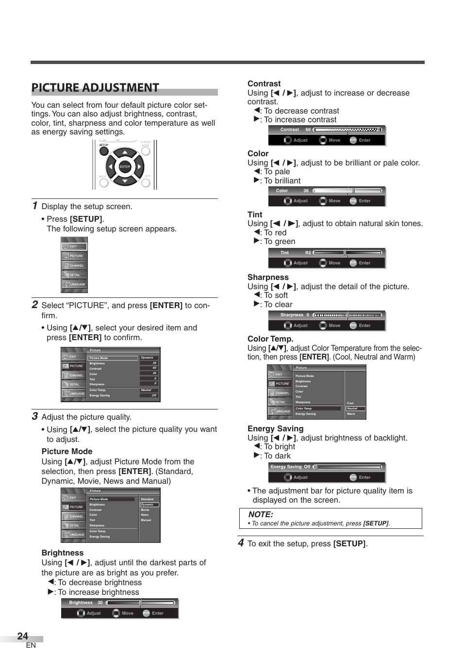 Picture adjustment | Emerson LC320EM8 User Manual | Page 24 / 36