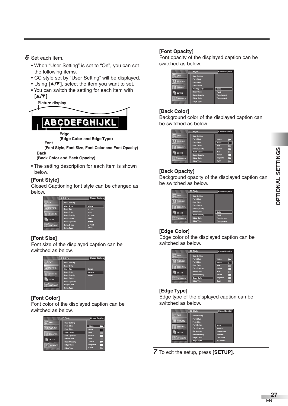 Optional settings | Emerson LC320EM8 User Manual | Page 27 / 36