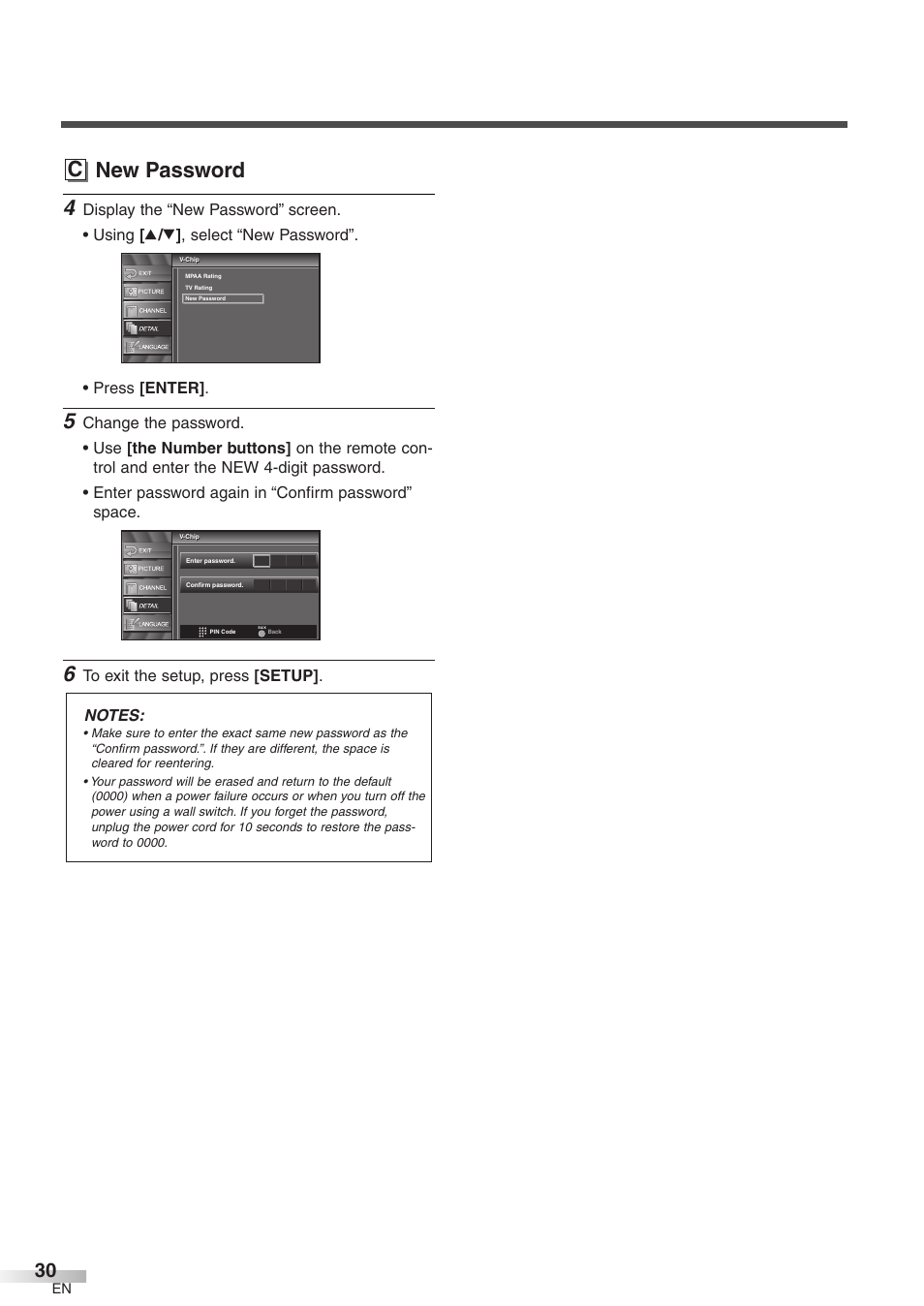 C new password | Emerson LC320EM8 User Manual | Page 30 / 36