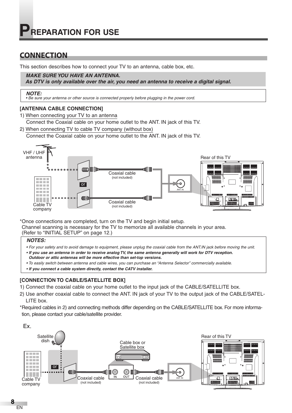 Reparation for use, Connection | Emerson LC320EM8 User Manual | Page 8 / 36