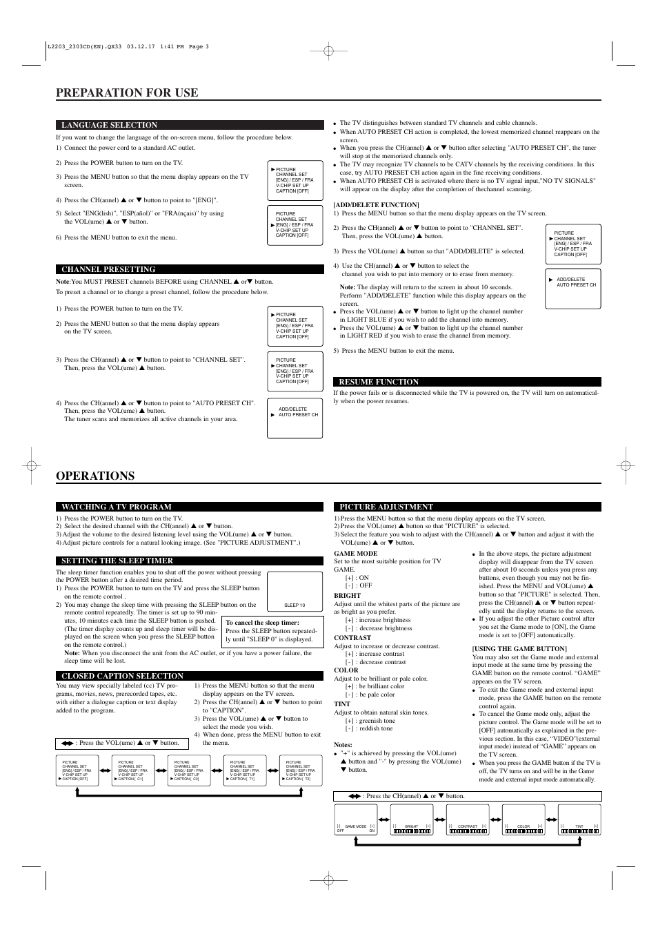 Preparation for use, Operations | Emerson ET1333E User Manual | Page 3 / 4