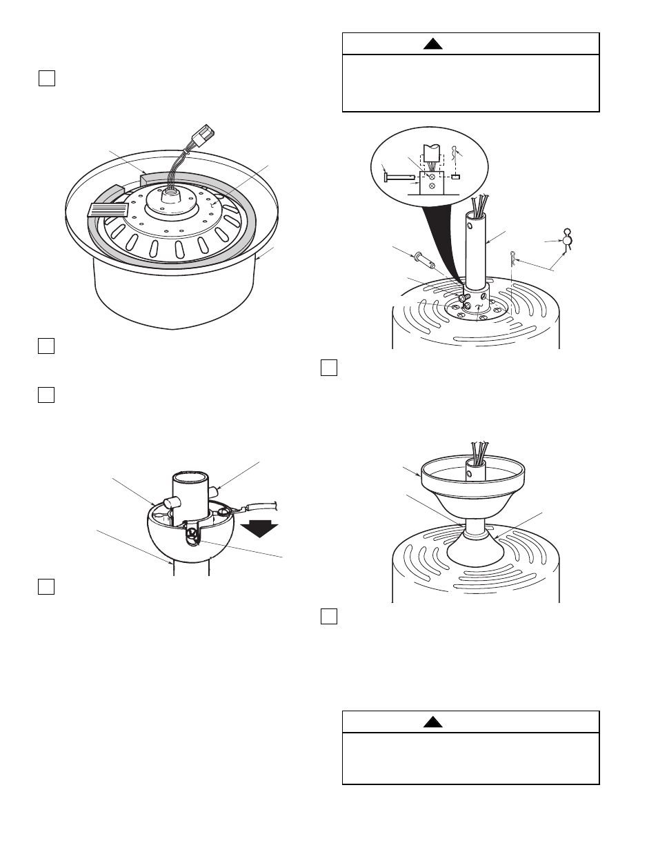 Assembling and hanging the ceiling fan, Warning | Emerson CF960CK 00 User Manual | Page 4 / 12