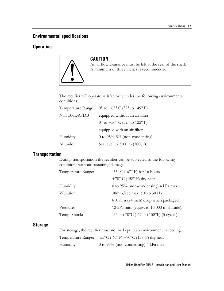 Environmental specifications, Operating transportation storage | Emerson NT5C06D User Manual | Page 17 / 56
