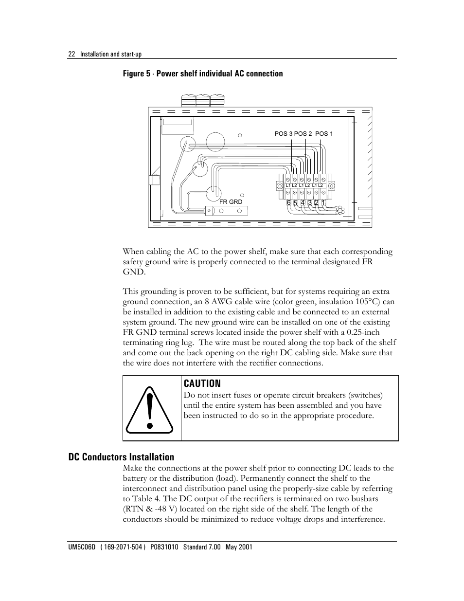 Dc conductors installation, Figure 5 - power shelf individual ac connection, Caution | Emerson NT5C06D User Manual | Page 22 / 56