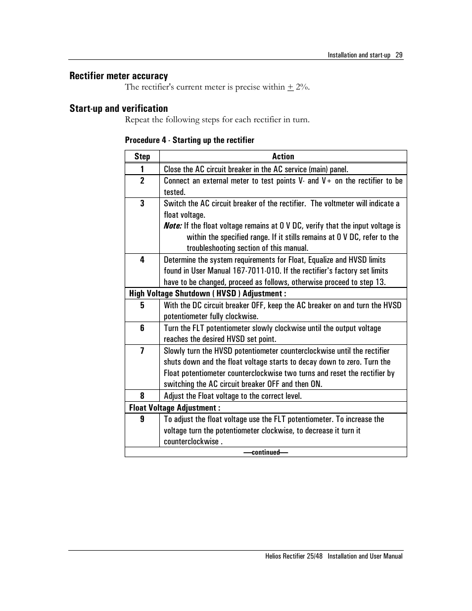 Rectifier meter accuracy start-up and verification, Procedure 4 - starting up the rectifier, Rectifier meter accuracy | Start-up and verification | Emerson NT5C06D User Manual | Page 29 / 56