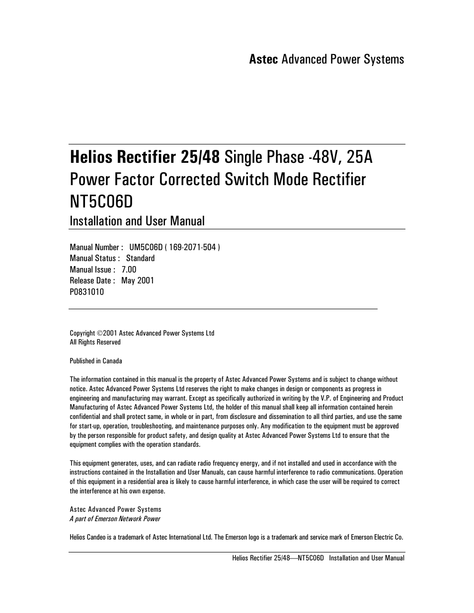 Astec advanced power systems, Installation and user manual | Emerson NT5C06D User Manual | Page 3 / 56