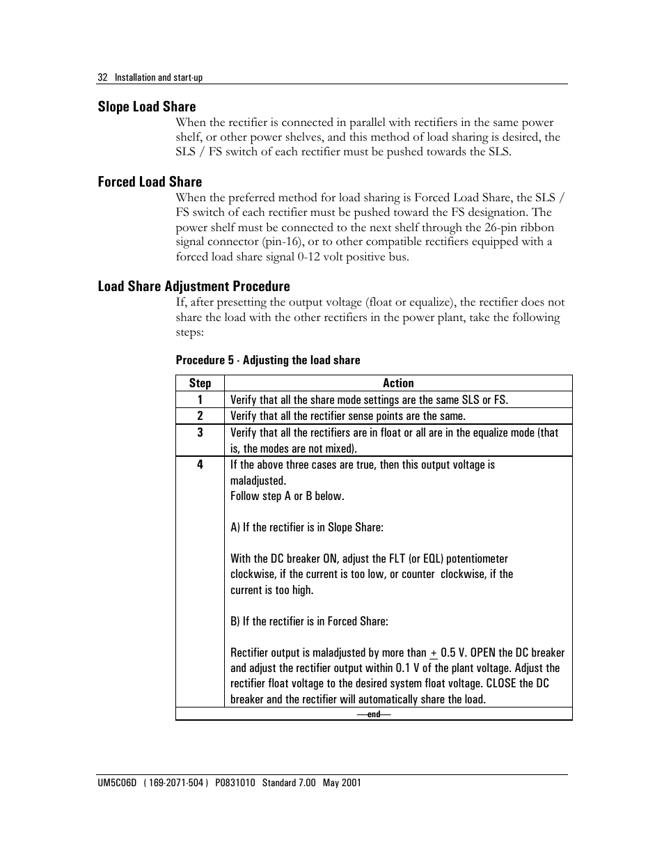 Slope load share, Forced load share load share adjustment procedure, Procedure 5 - adjusting the load share | Forced load share, Load share adjustment procedure | Emerson NT5C06D User Manual | Page 32 / 56