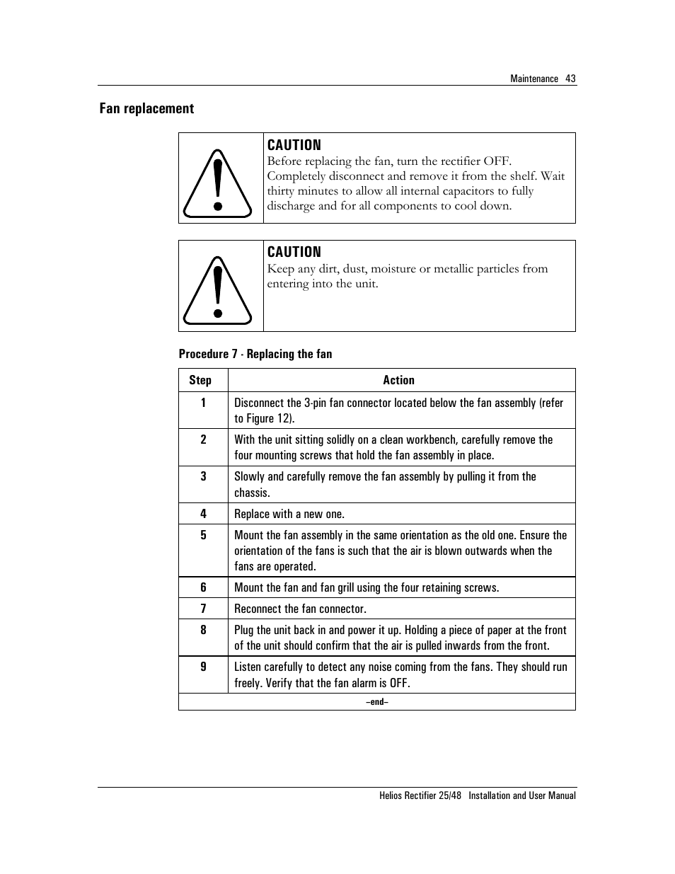Fan replacement, Procedure 7 - replacing the fan | Emerson NT5C06D User Manual | Page 43 / 56