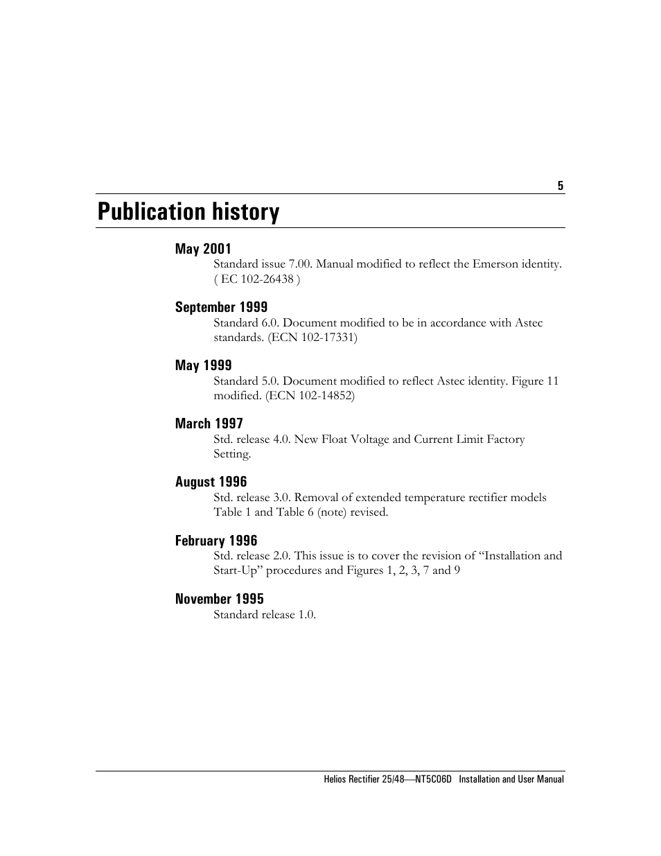 Publication history | Emerson NT5C06D User Manual | Page 5 / 56
