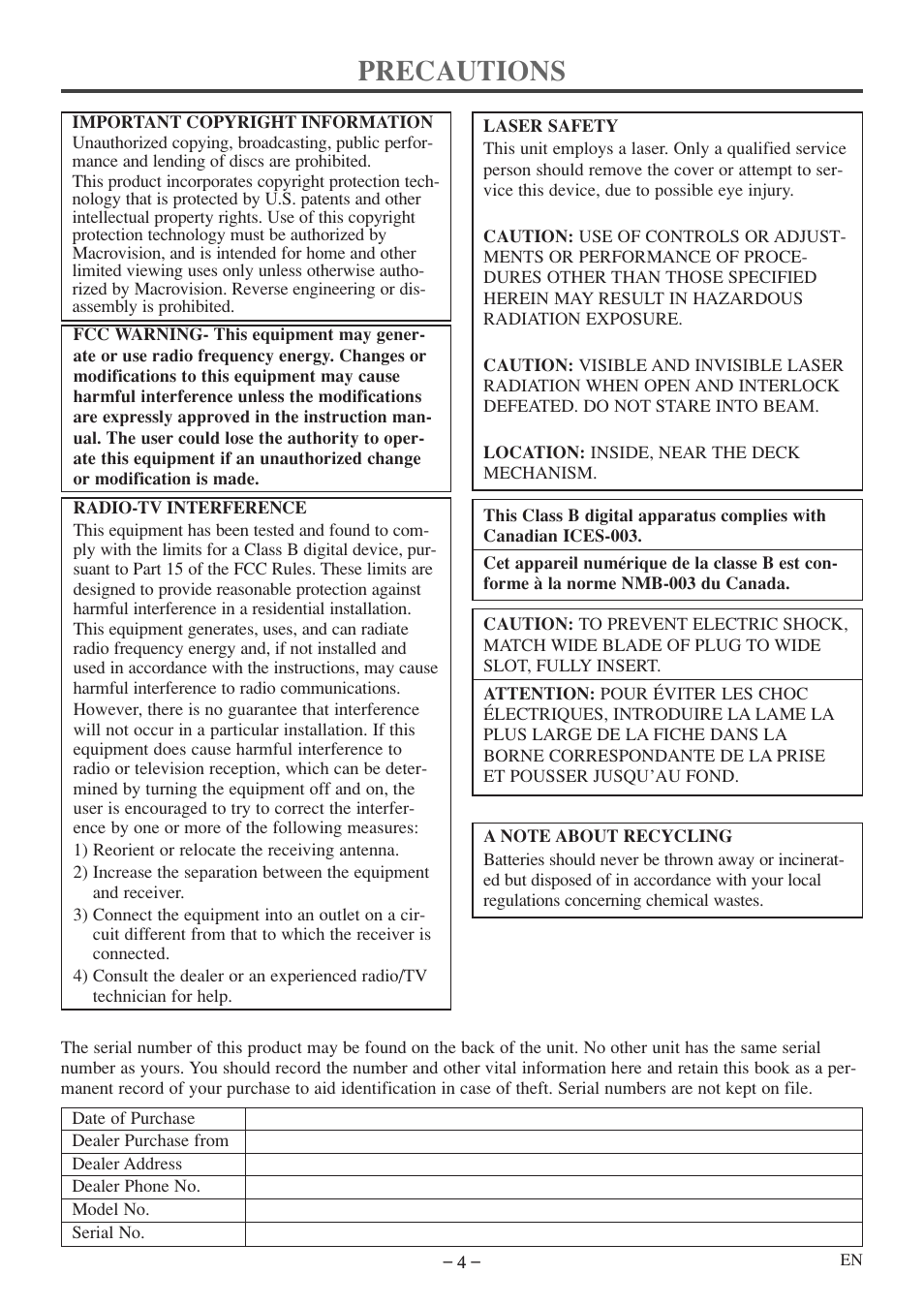 Precautions | Emerson EWC09D5 B User Manual | Page 4 / 40