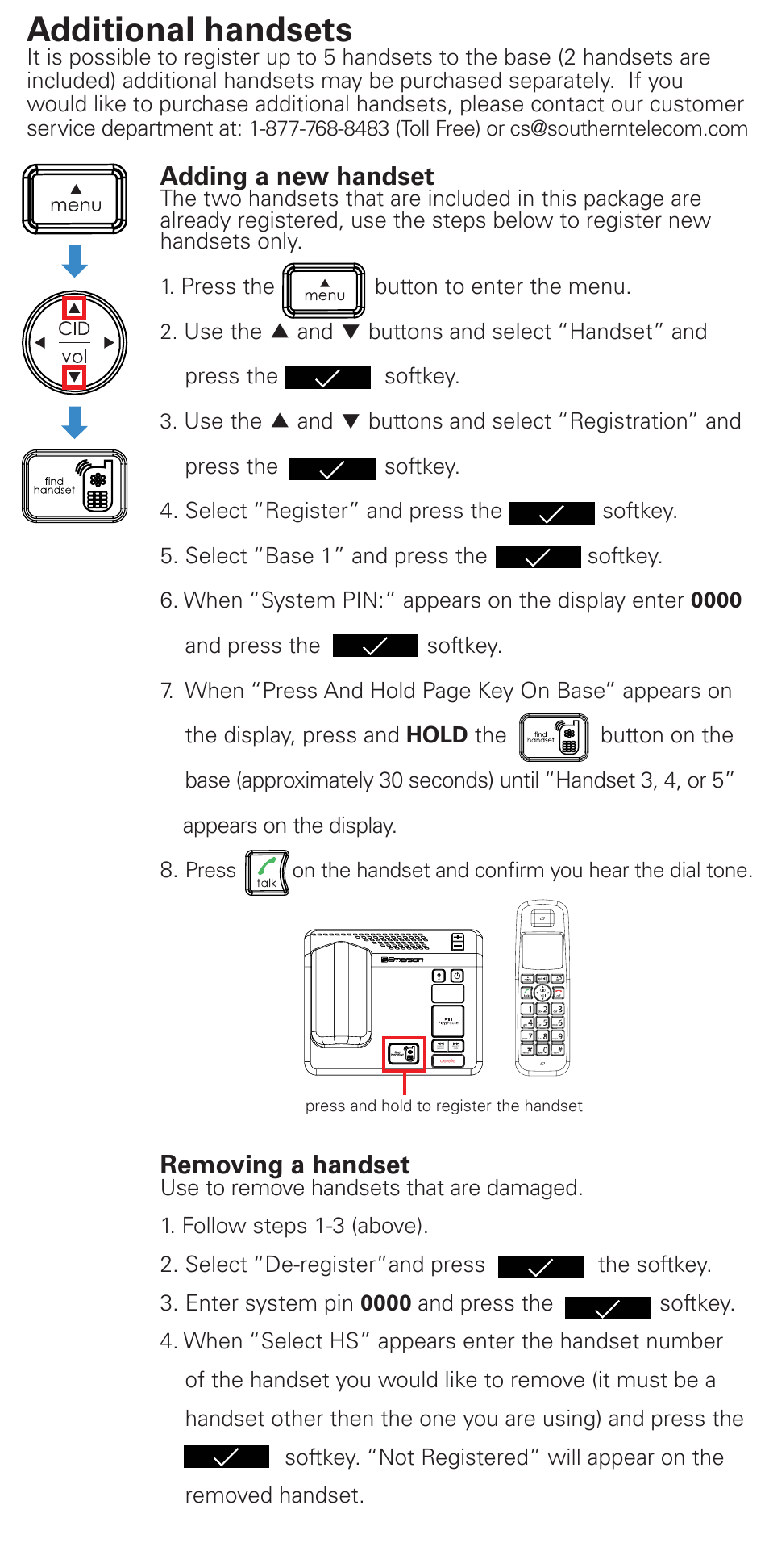 Additional handsets, Transferring a call to another handset, Adding a new handset | Removing a handset, Copy a phonebook entry to another handset | Emerson EM6120-2 User Manual | Page 13 / 28
