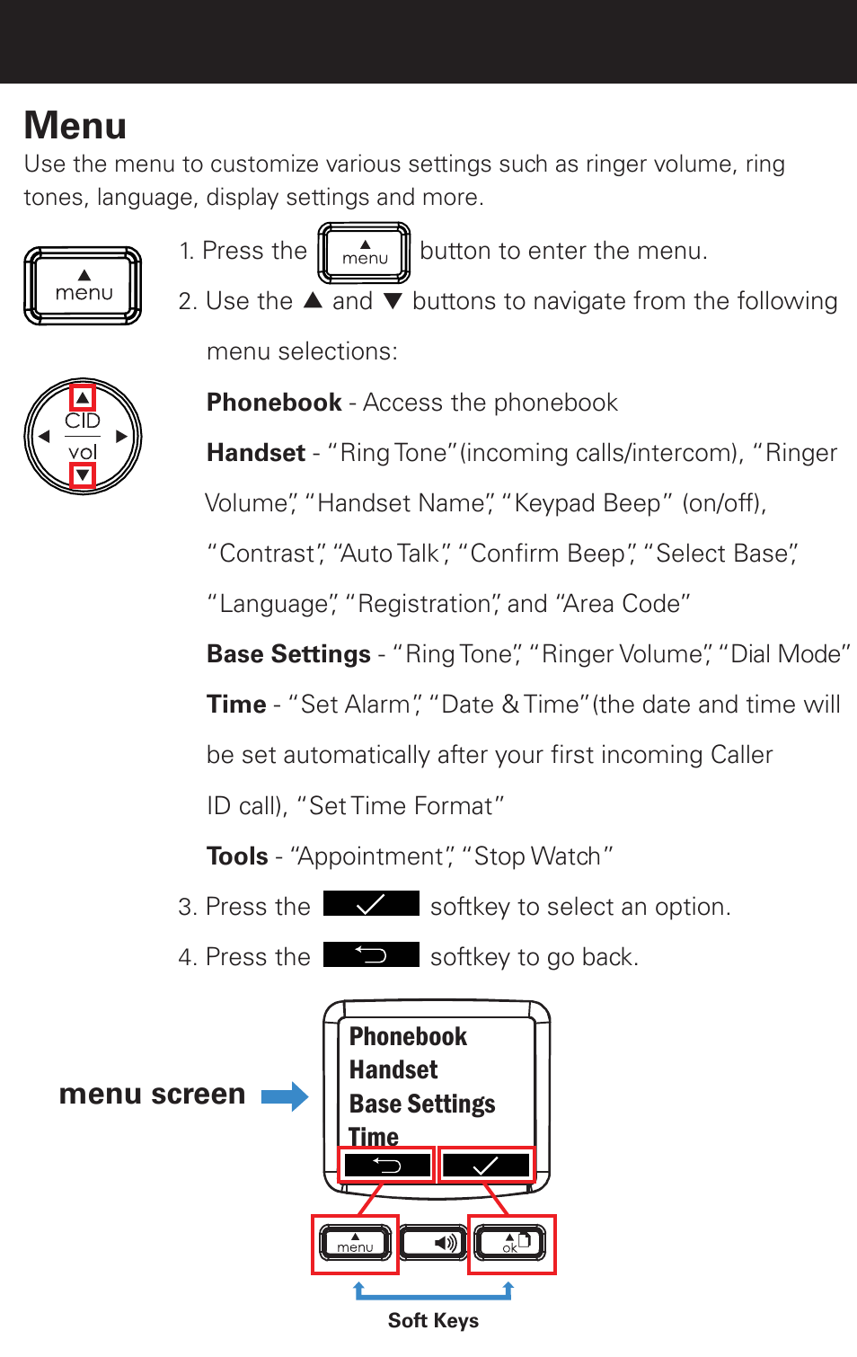 Menu, Menu screen | Emerson EM6120-2 User Manual | Page 14 / 28