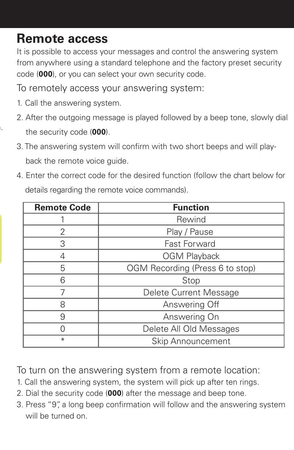 Remote access, Rings to answer | Emerson EM6120-2 User Manual | Page 22 / 28
