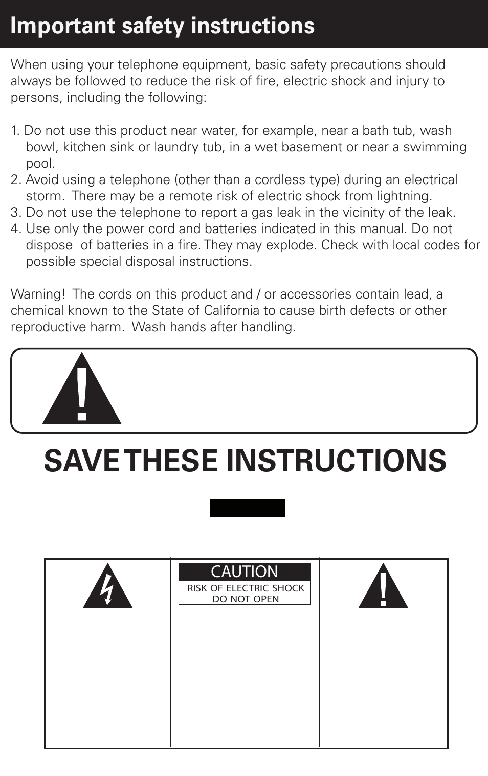 Save these instructions, Important safety instructions, Caution | Emerson EM6120-2 User Manual | Page 24 / 28
