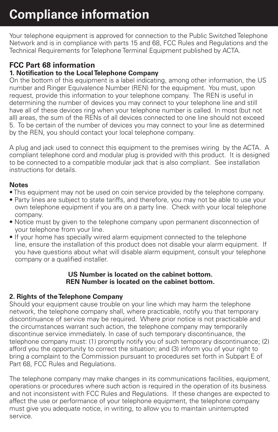 Compliance information, Fcc part 15 information, Fcc rf exposure information | Fcc part 68 information | Emerson EM6120-2 User Manual | Page 25 / 28