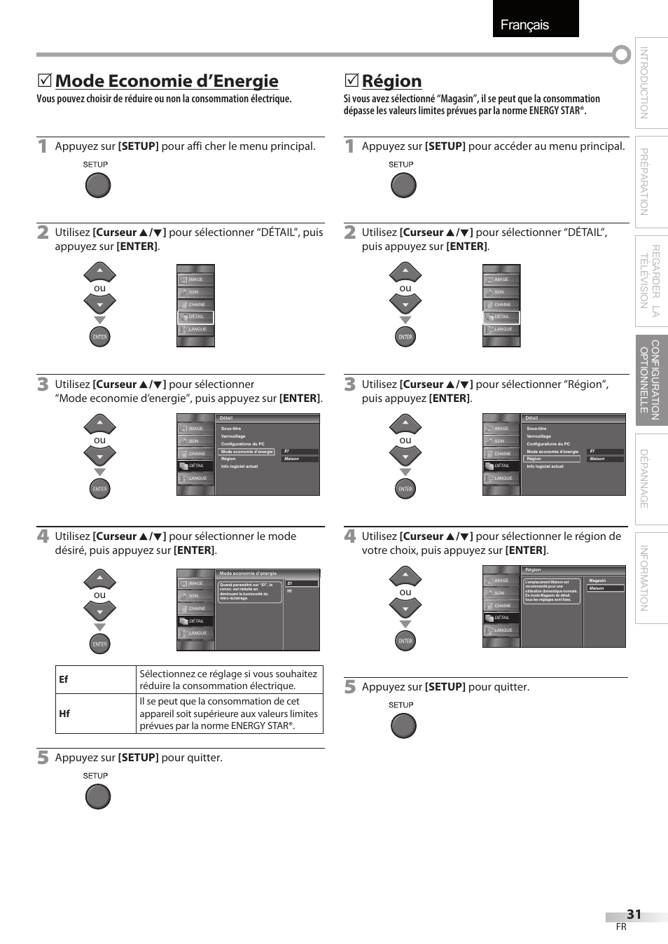 Français, Mode economie d’energie, 5région | Emerson LC195EMX User Manual | Page 69 / 115