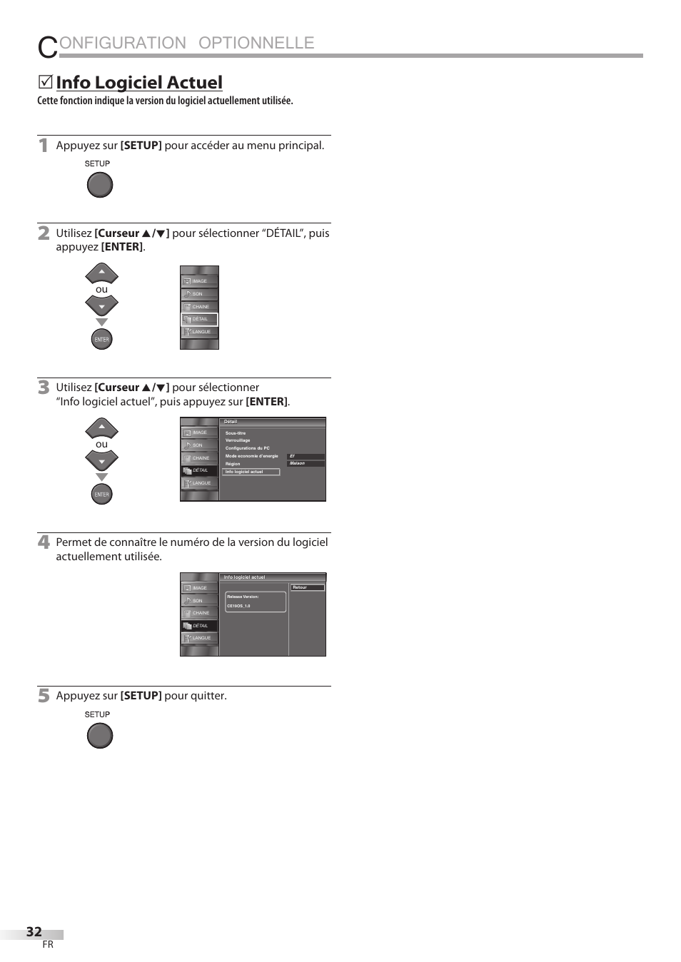 Onfiguration optionnelle, Info logiciel actuel | Emerson LC195EMX User Manual | Page 70 / 115