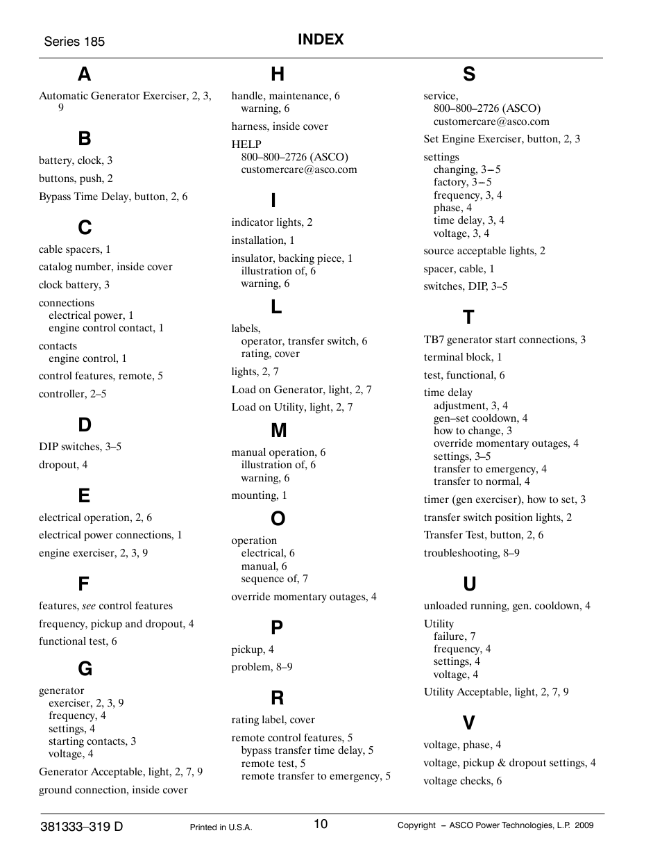 319d10, Index | Emerson ASCO 185 User Manual | Page 12 / 12