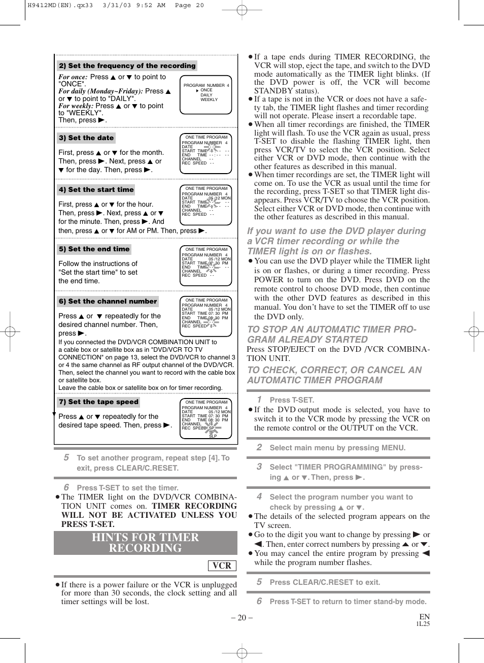 Hints for timer recording | Emerson EWD2203M User Manual | Page 20 / 34